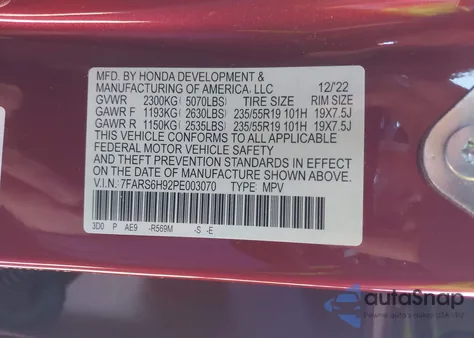 2023 Honda Cr-V Hybrid Sport Touring z USA, uszkodzony, nr VIN 7FARS6H92PE003070